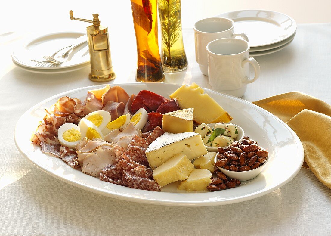 Low Carb Platter with Assorted Meats, Cheeses, Nuts and Eggs