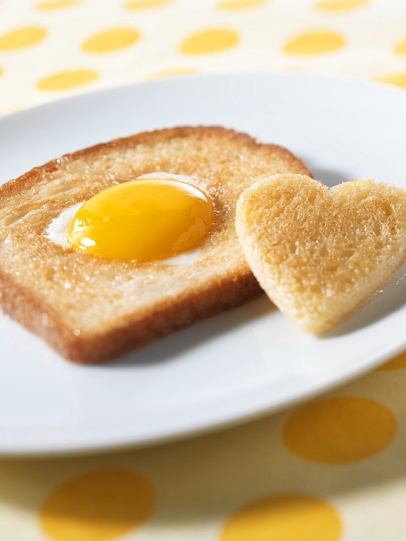 Egg in Toast with Heart Shape Bread Cut Out