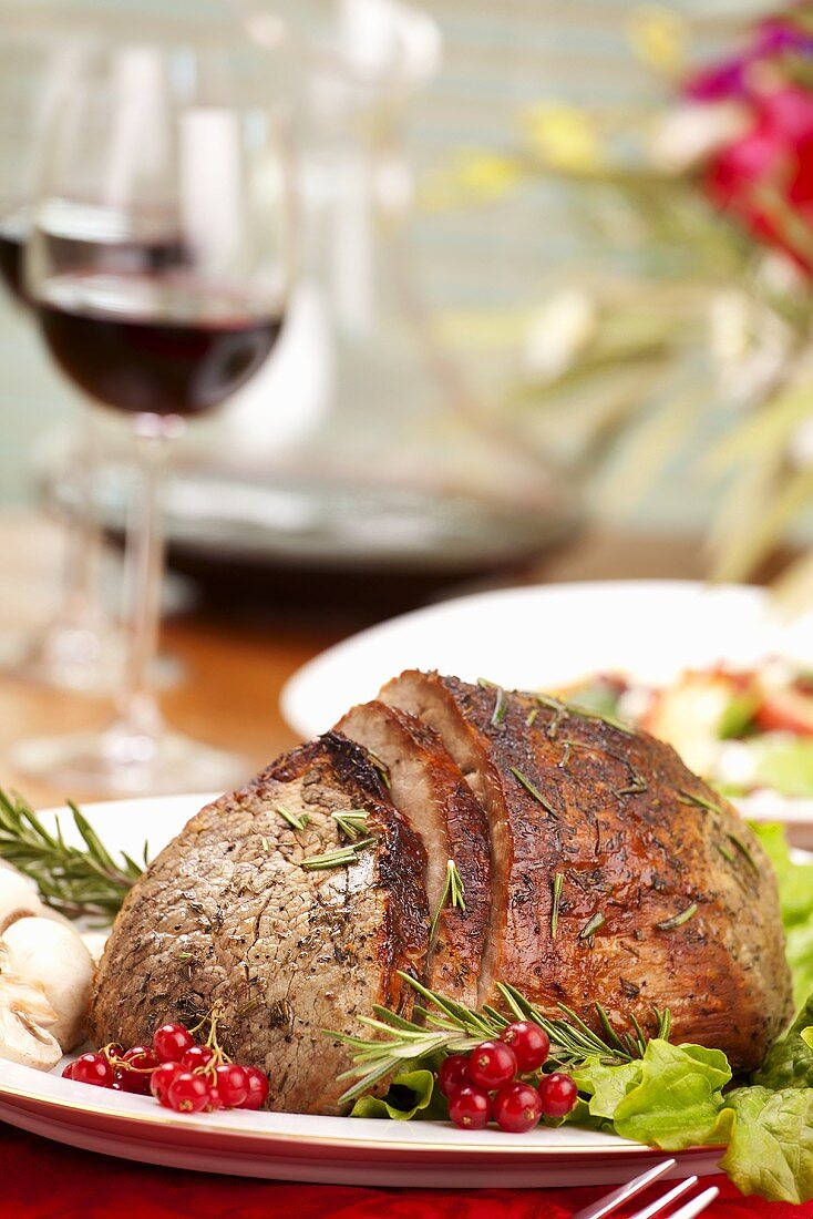 Rosemary Beef Roast with Currants on Platter