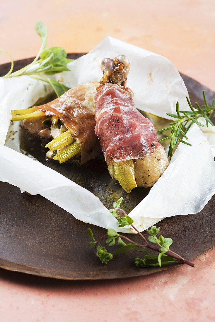 Prosciutto Wrapped Chicken Cooked in Paper