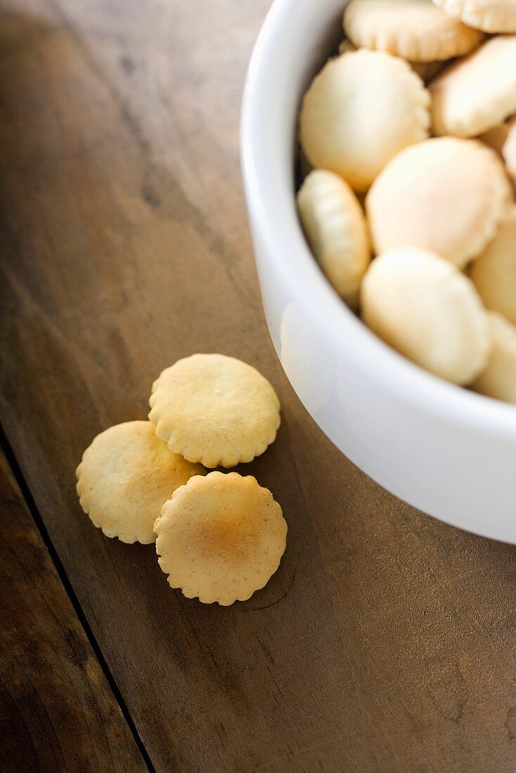 Oyster Crackers on Wooden Table