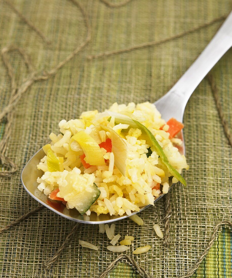 Spoonful of Rice with Leeks, Carrots and Zucchini