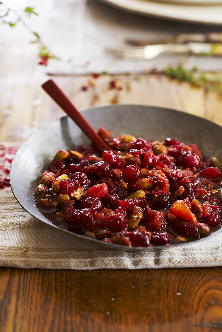 Chunky Cranberry Pistachio Sauce in Serving Bowl