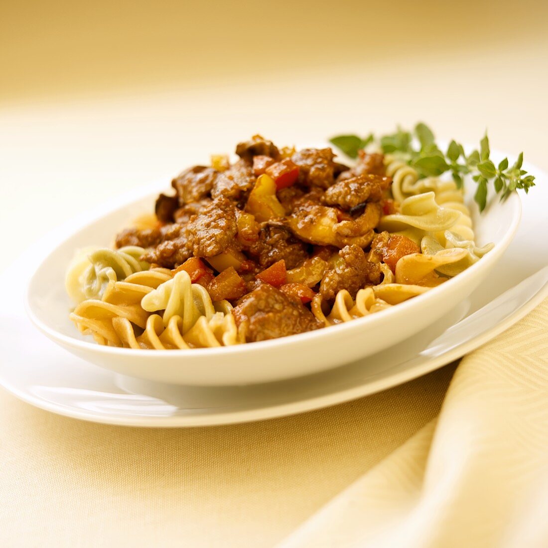 Tri-Colored Rotini with Sausage and Pepper Sauce 