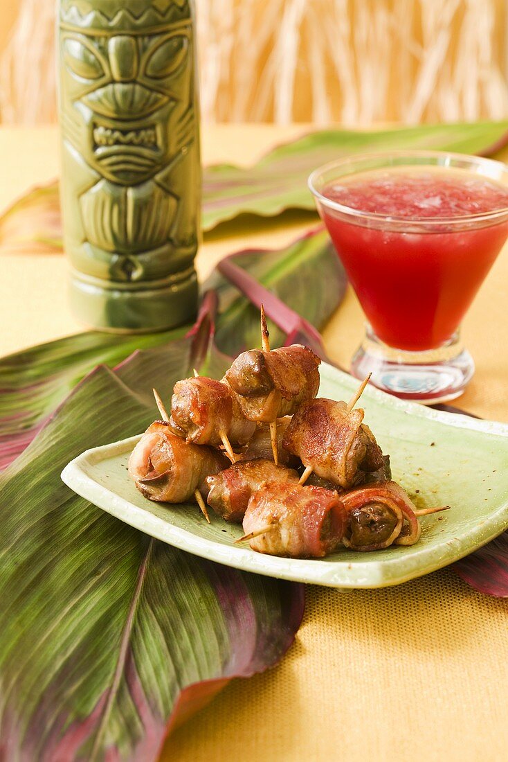 Rumaki with Pomegranate Mai Tai; Tiki Glass