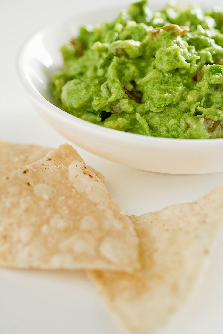 Tortilla Chips with Bowl of Guacamole