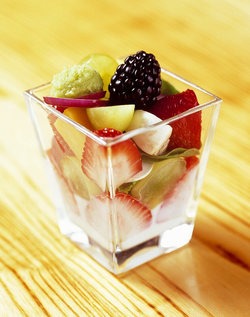 Fresh Fruit Salad in a Glass Dish