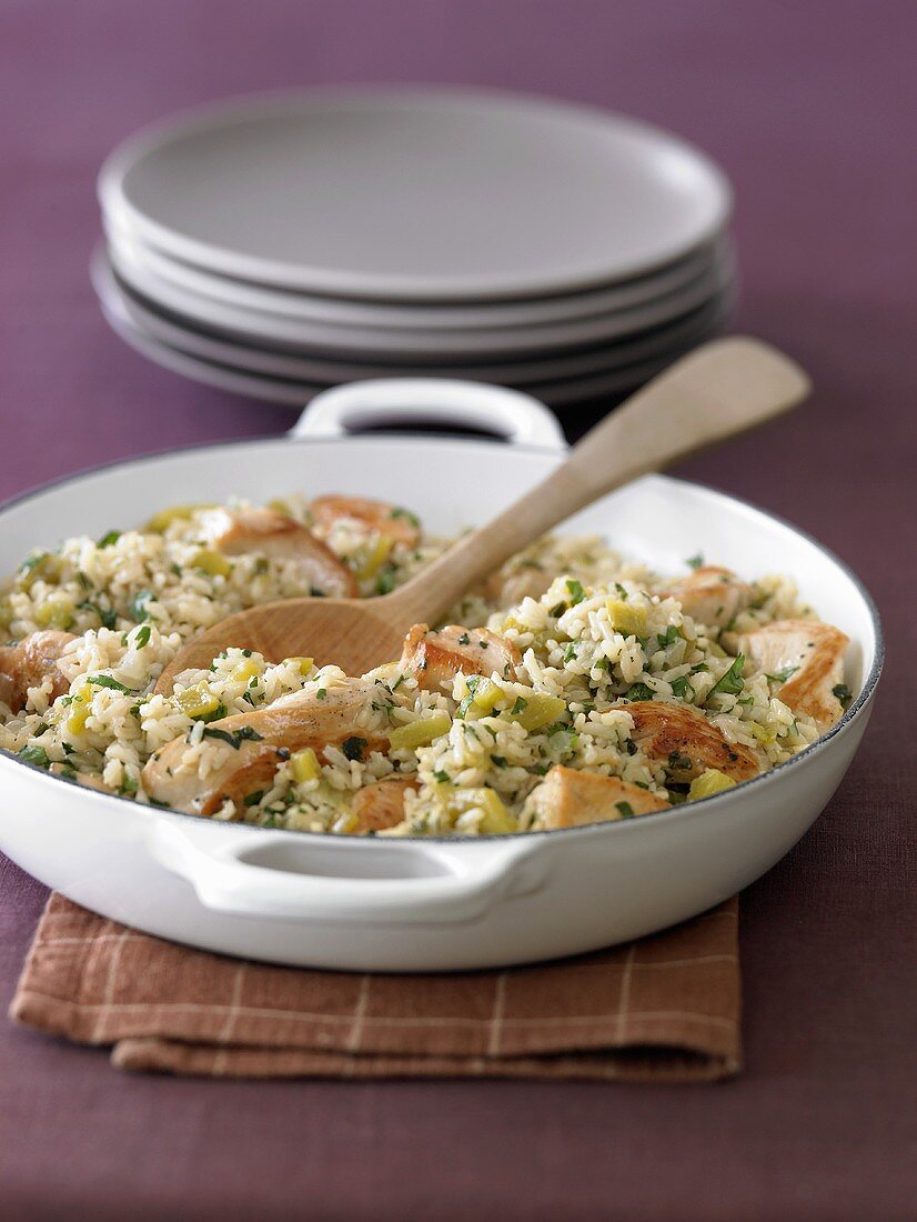Chicken and Rice Casserole with Wooden Spoon