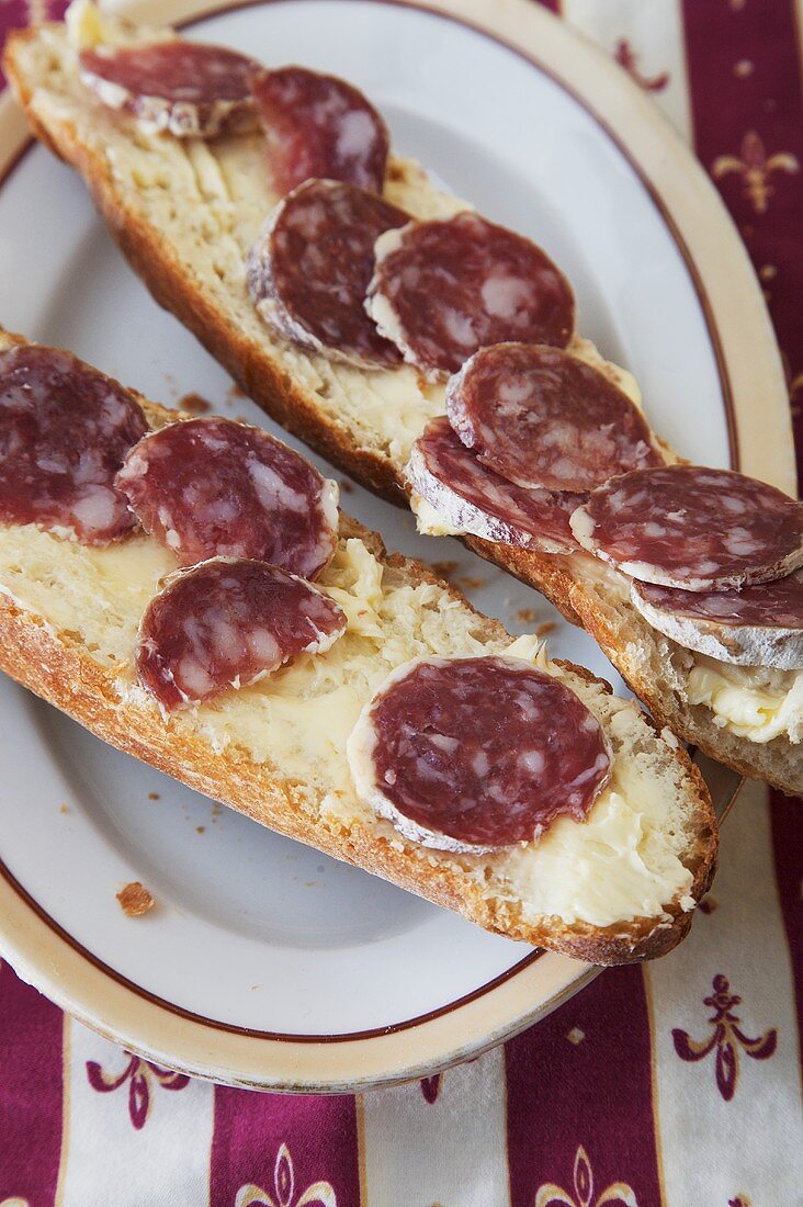 Salami and Butter on a Baguette