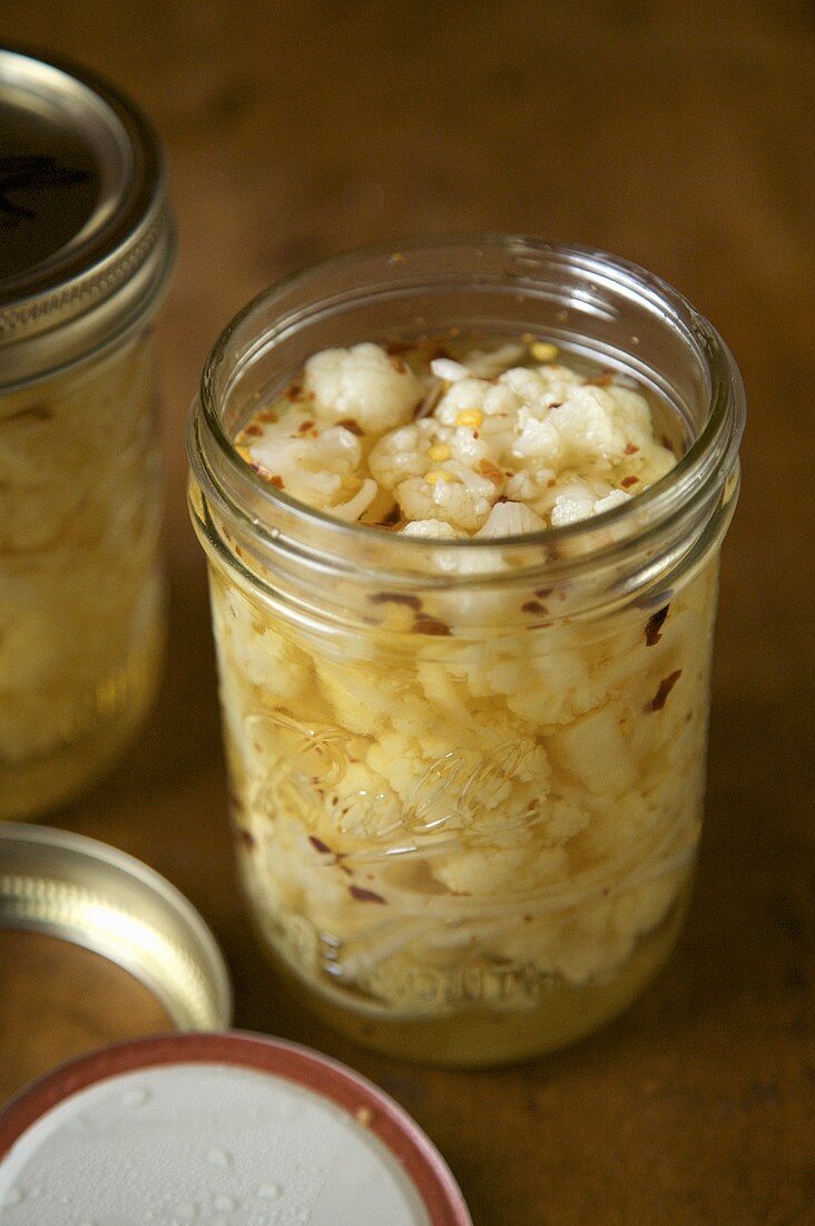 Jar of Homemade Pickled Cauliflower