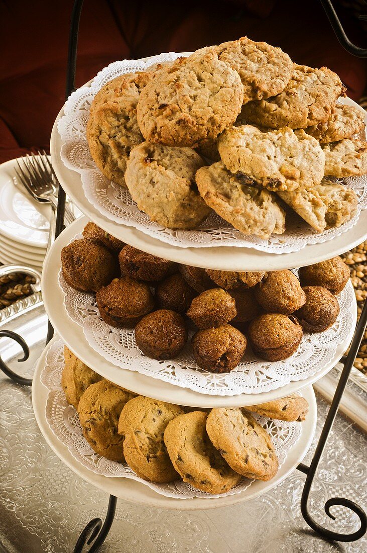 Cookies and Mini Muffins on Tiered Trays