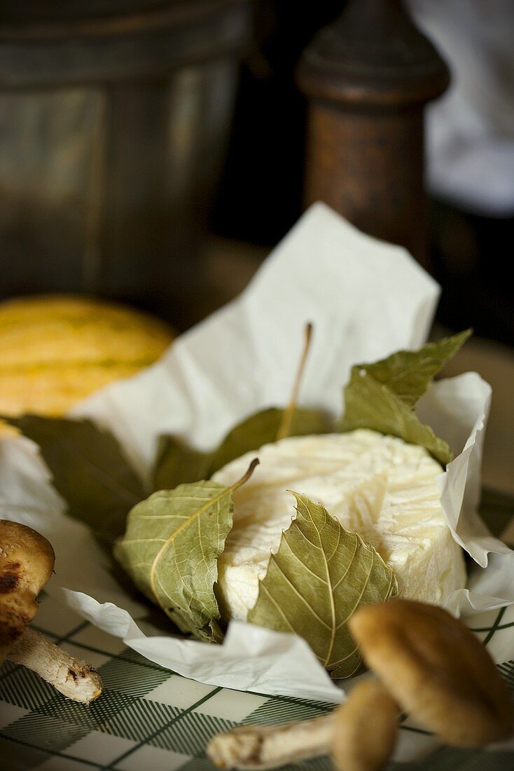 Cheese Wrapped in Leaves; Mushrooms