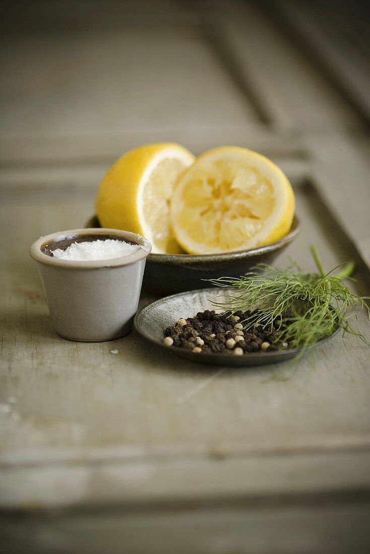 Spice and Herb Still Life with Lemon