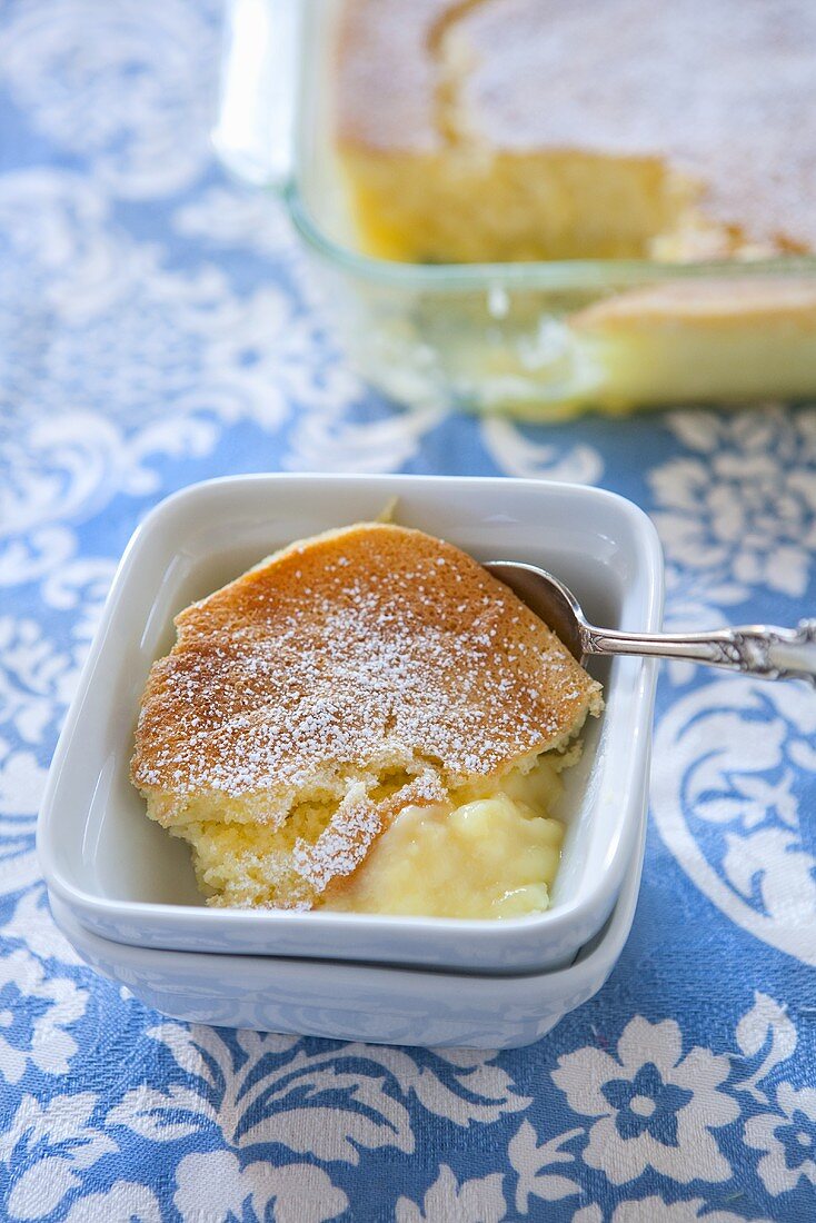 Lemon Pudding Cake in a Small Dish
