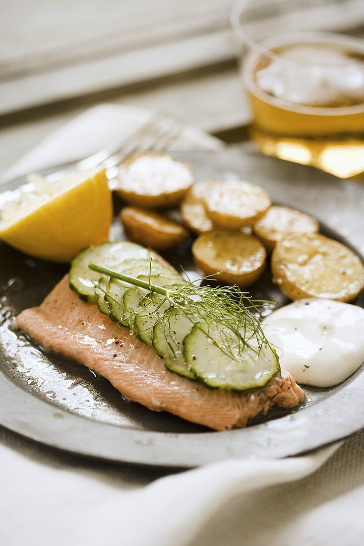 Forellenfilet mit Gurken, Dill und Kartoffeln