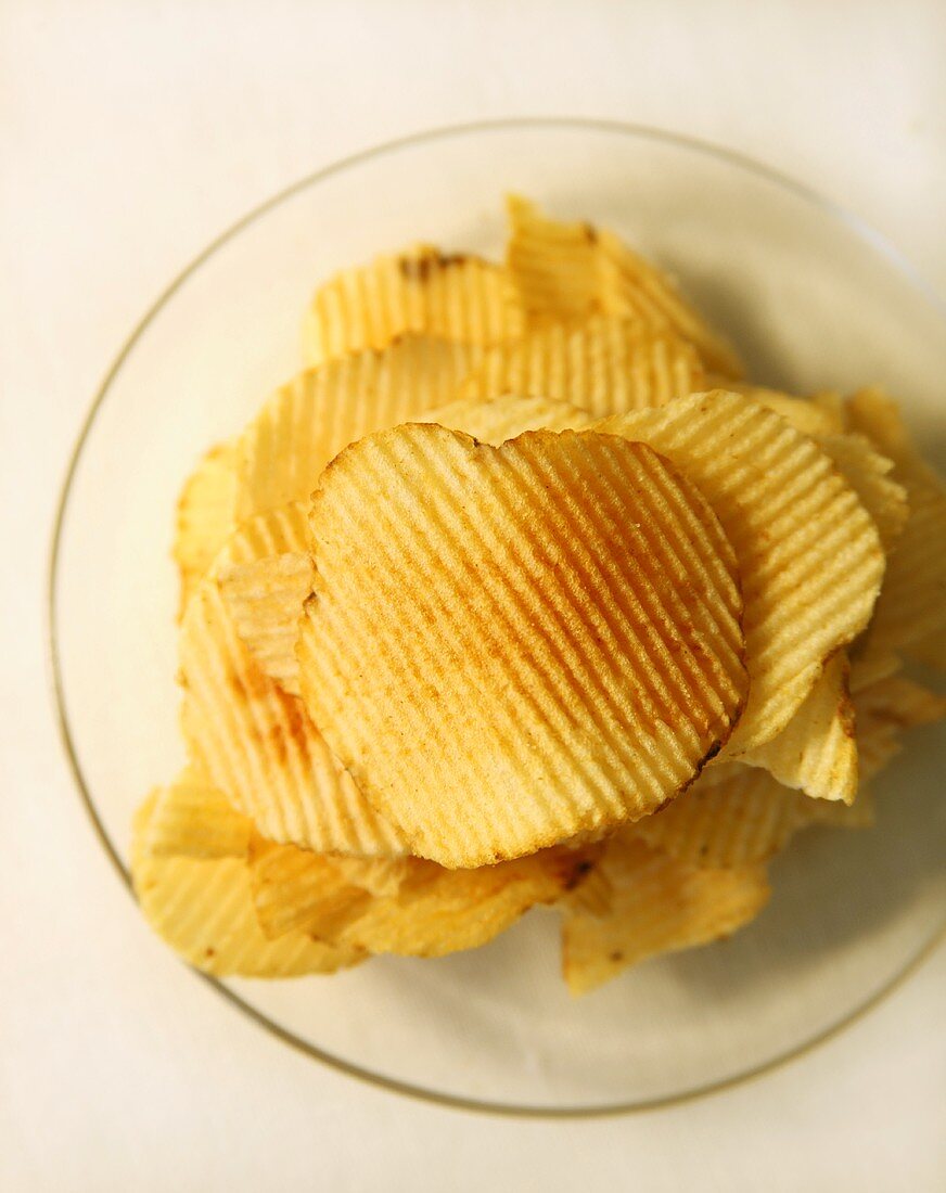 Stack of Potato Chips on a Plate; From Above