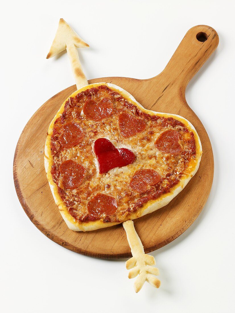 Heart Shaped Pepperoni Pizza on Pizza Board