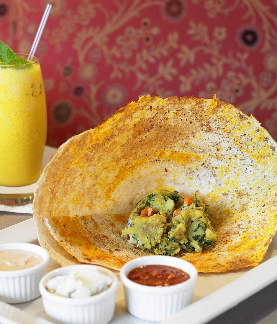 Indian Dosa with Condiments
