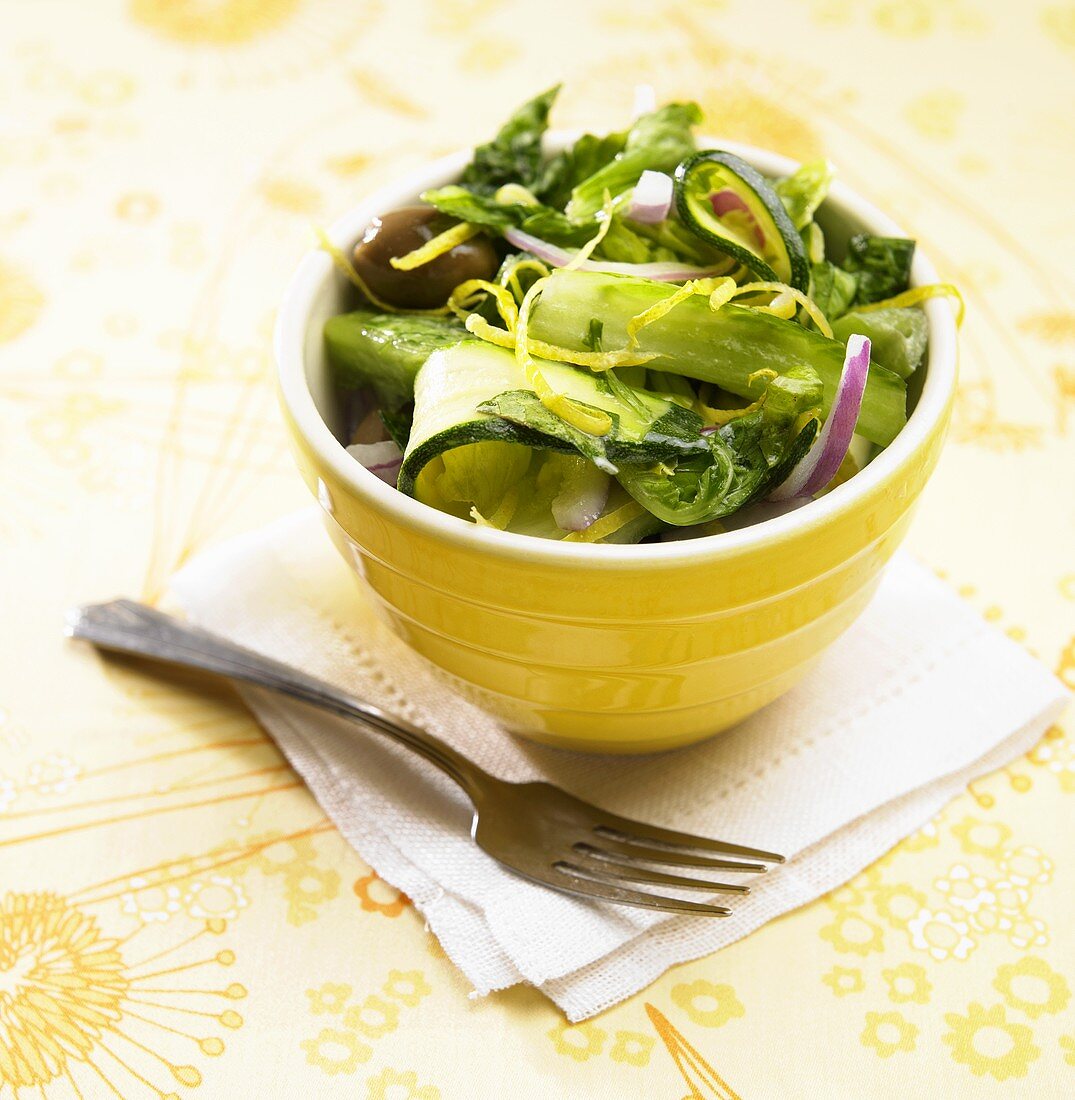 Zucchini Salad in a Yellow Bowl