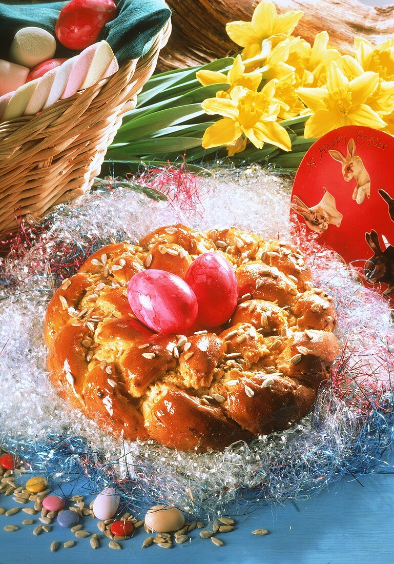 Plaited Yeast Loaf as an Easter Nest