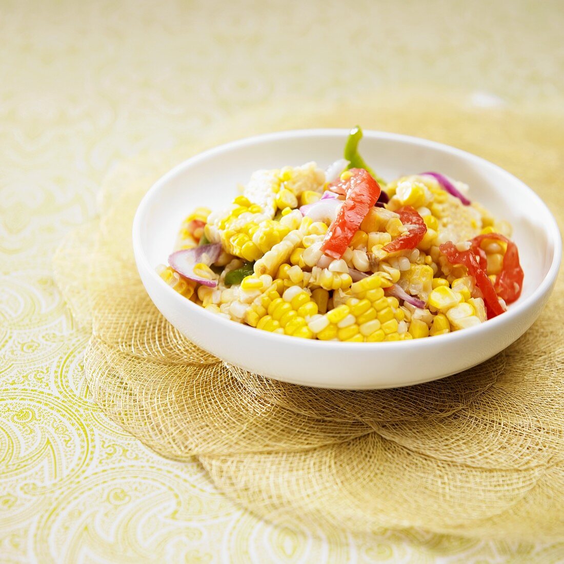 Salad with Fresh Corn off the Cob, Peppers and Onion
