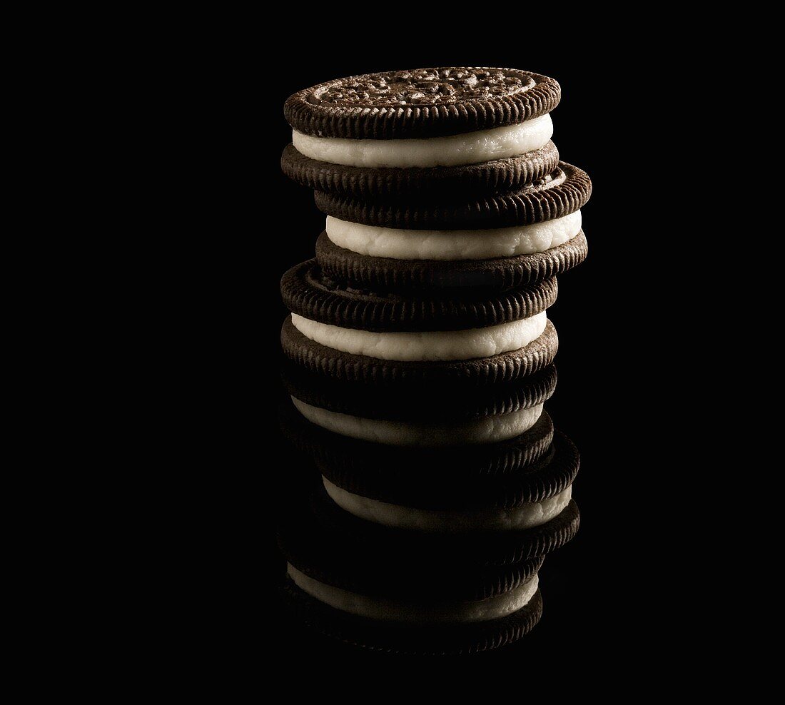 Stacked Oreo Cookies on a Black Background