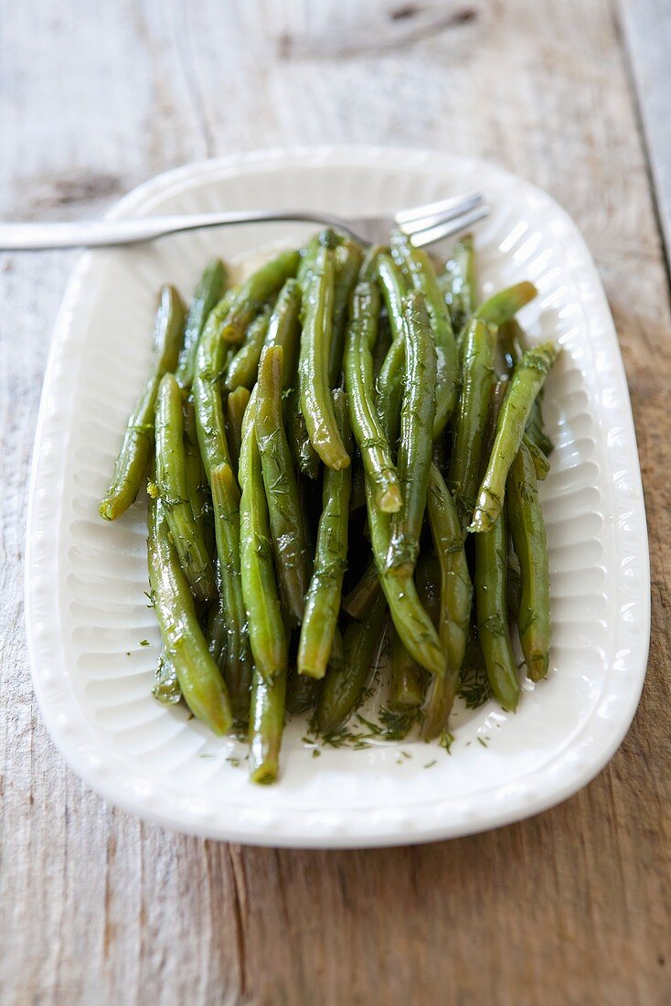 Dilly Beans; Blanched Chilled Green Beans with Dill and Vinegar