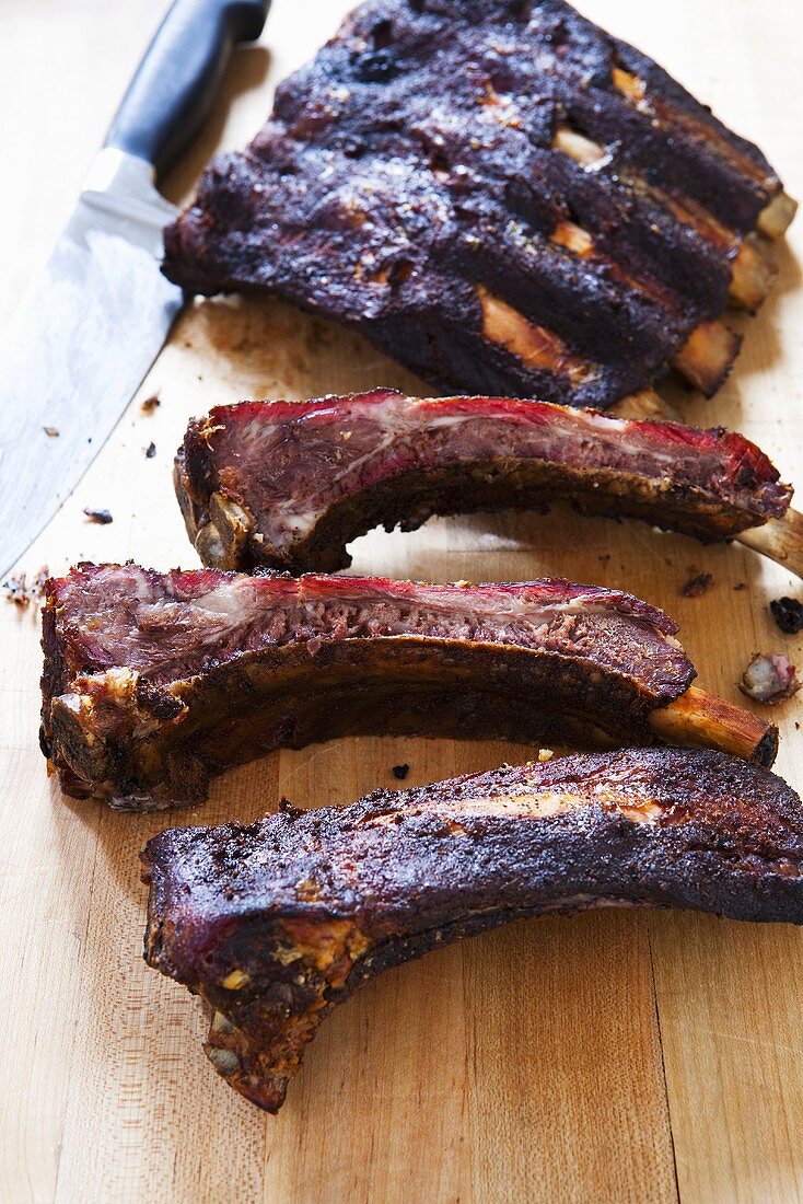 Texas Style Barbecue Beef Ribs on Cutting Board