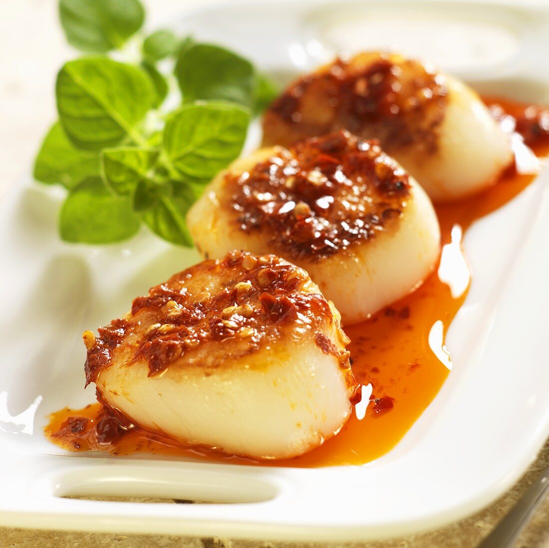 Sauteed Scallops with Red Pepper Oil