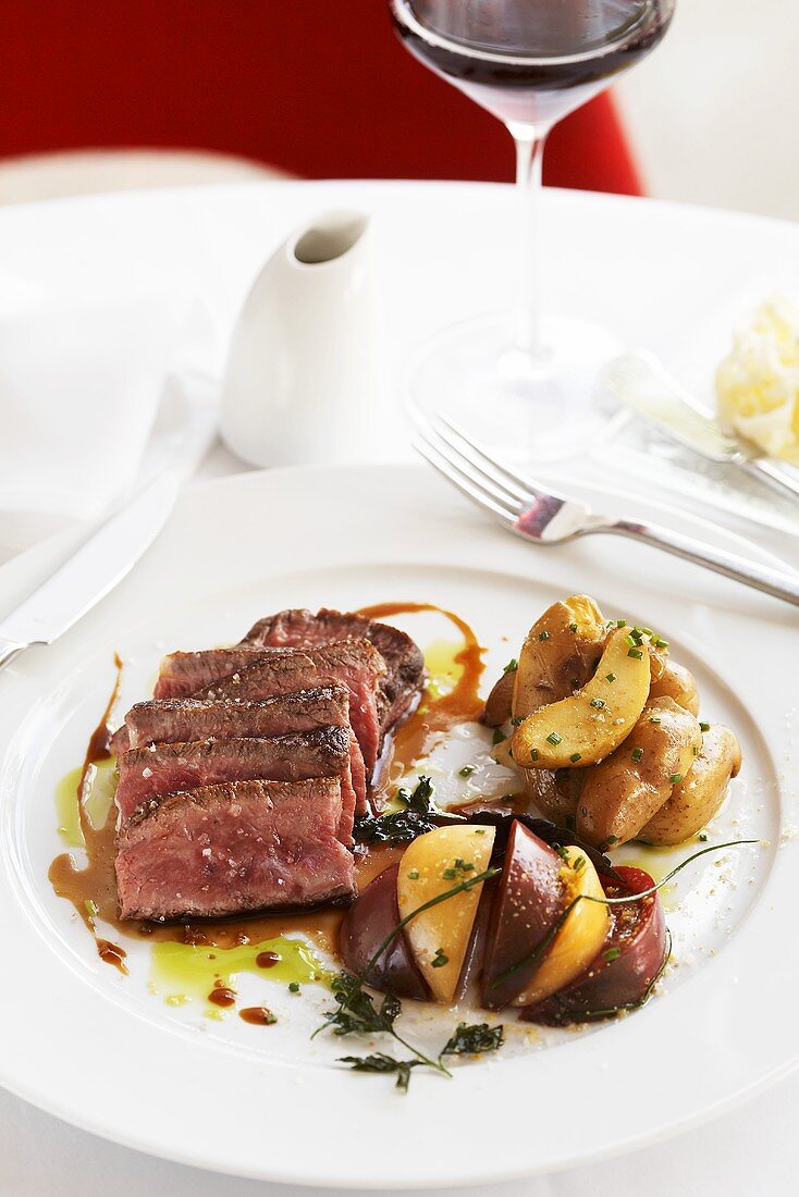 Sliced Beef Filet with Potatoes and Heirloom Tomatoes