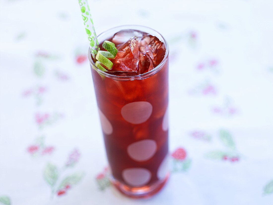 Raspberry Iced Tea with Lime Zest and Straw