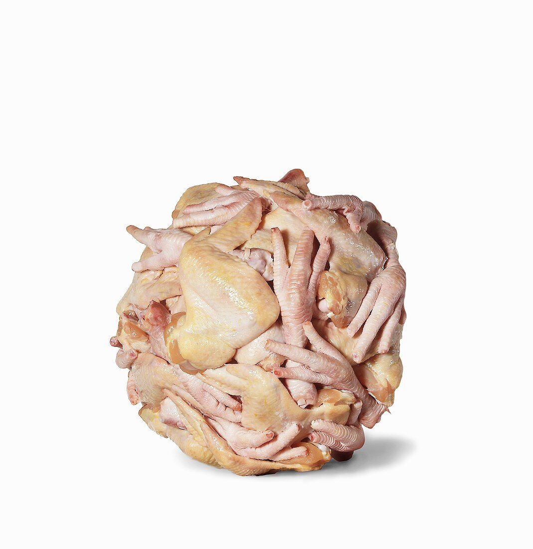 Ball of Chicken Parts; White Background