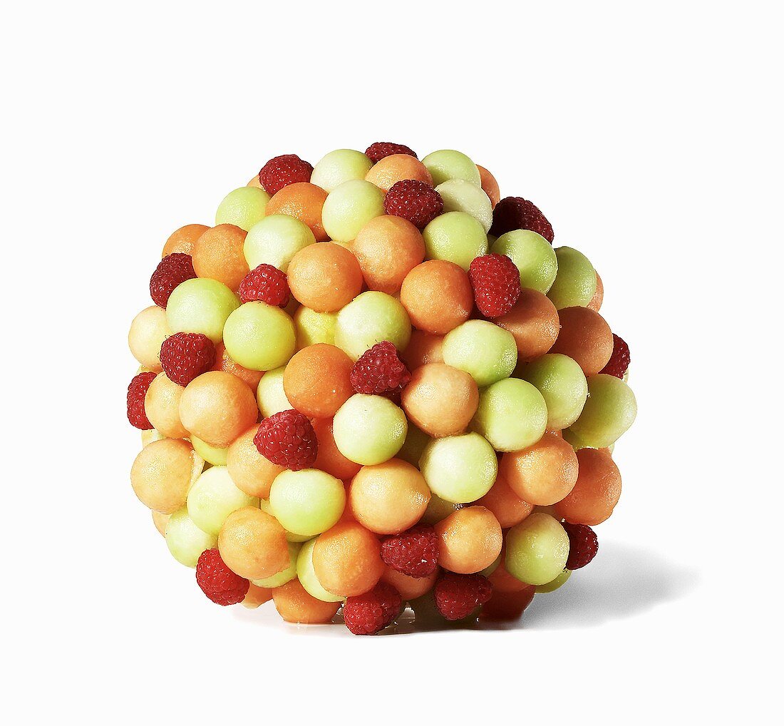 Melon and Raspberry Ball on White Background