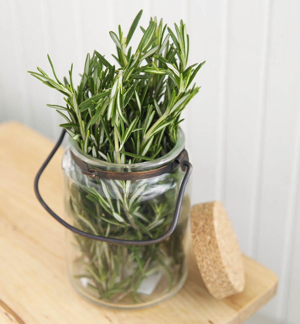 Fresh Rosemary in a Glass Jar