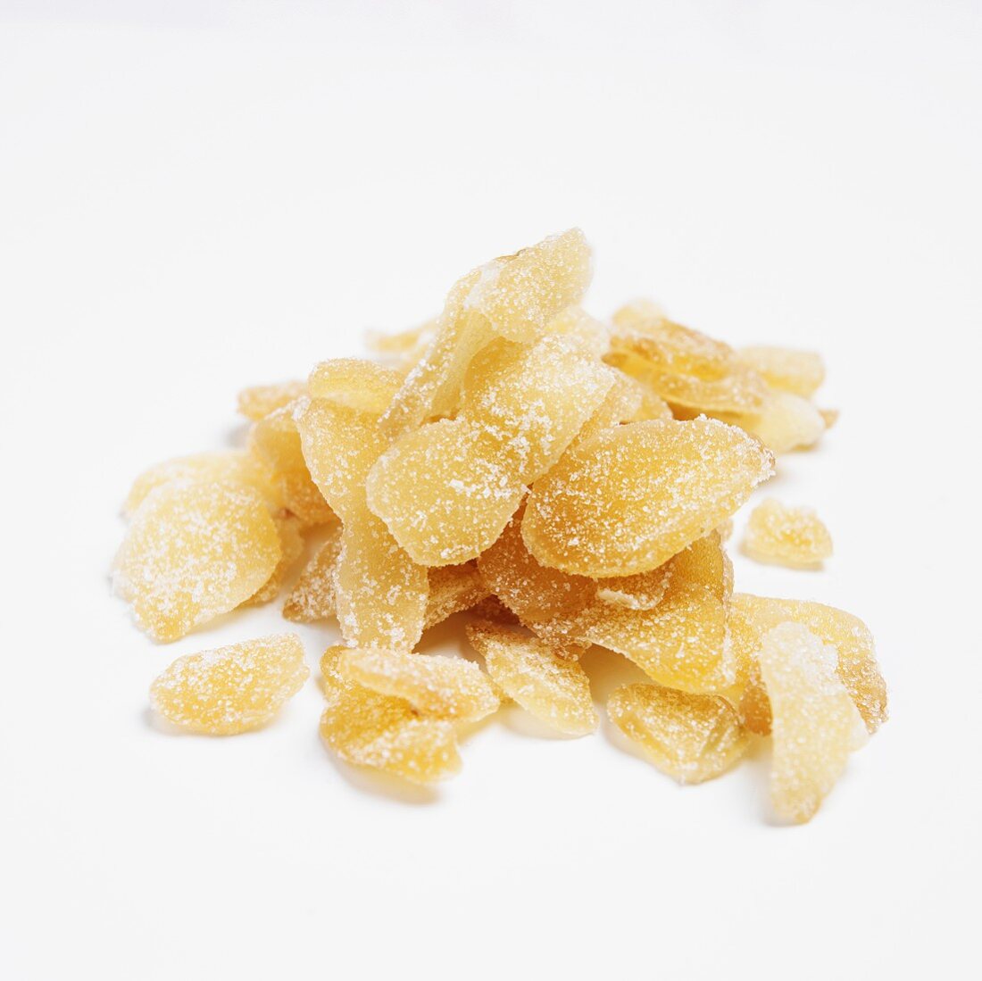 Pile of Candied Ginger on White Background