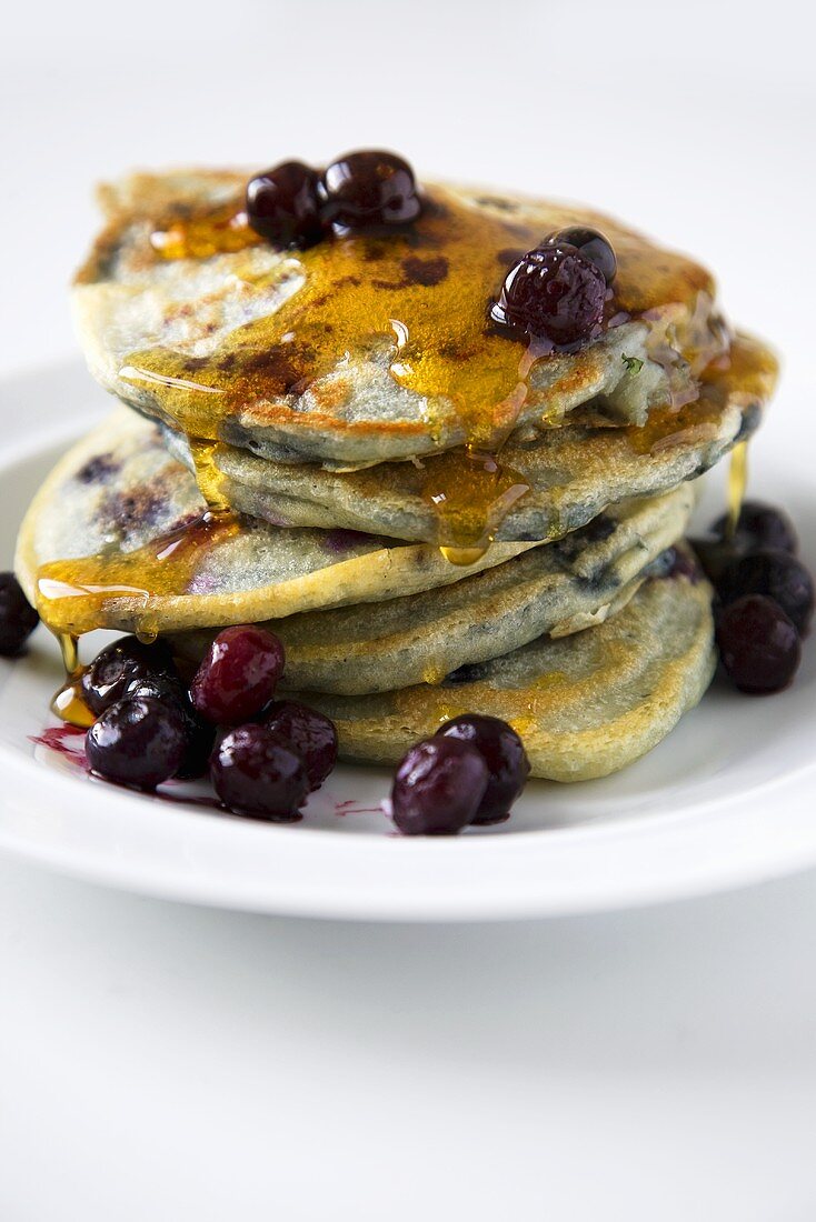 Stack of Blueberry Pancakes with Syrup