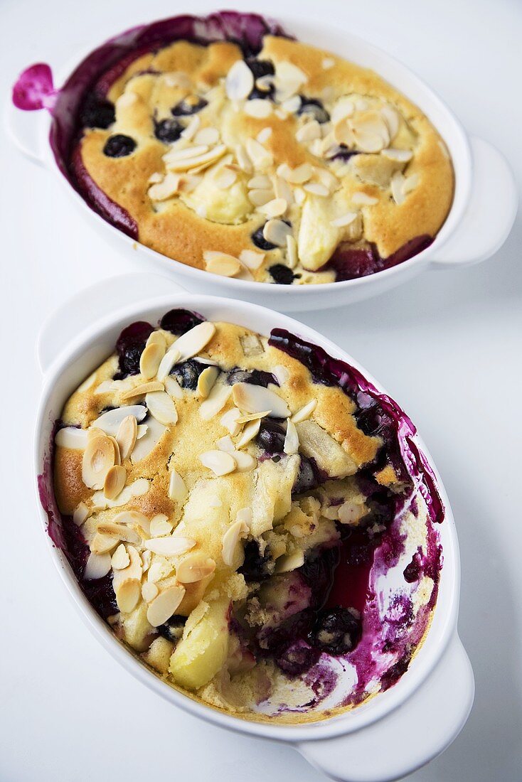 Apple and Blueberry Cobblers in Baking Dishes