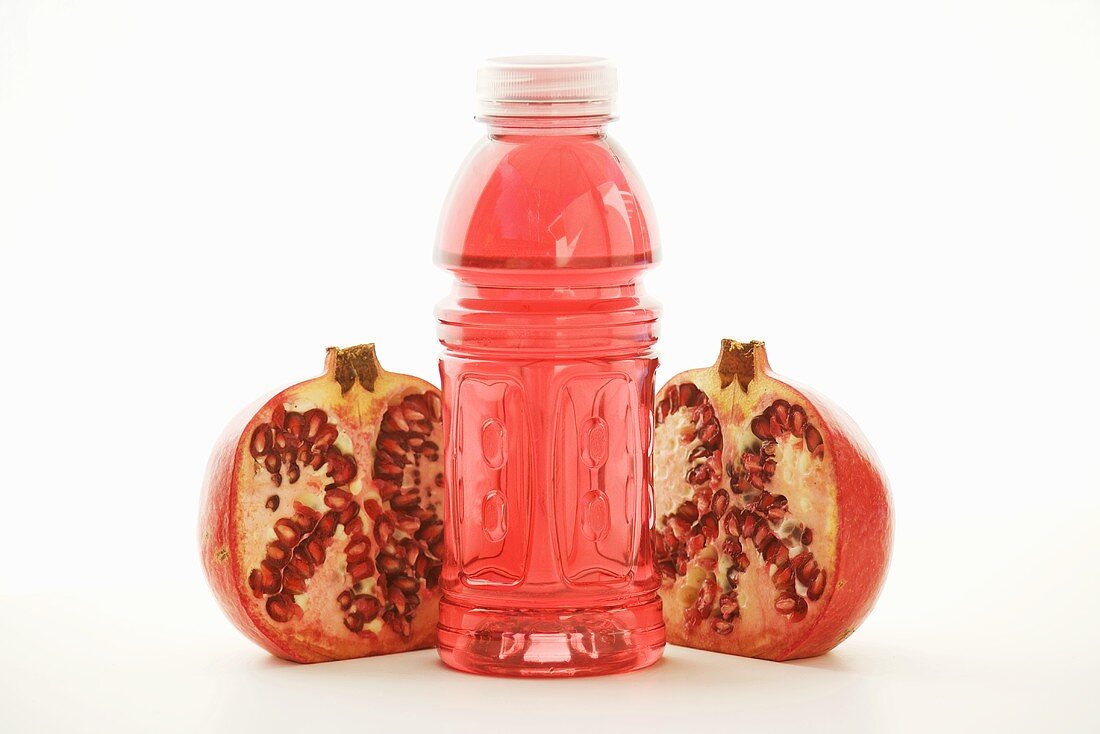 Halved Pomegranate with Flavored Vitamin Water