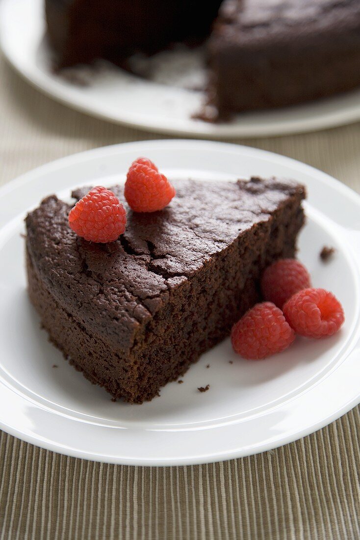 Slice of Chocolate Beetroot Cake with Raspberries