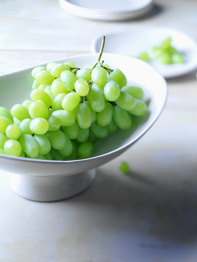 Fresh Green Grapes on Footed Bowl