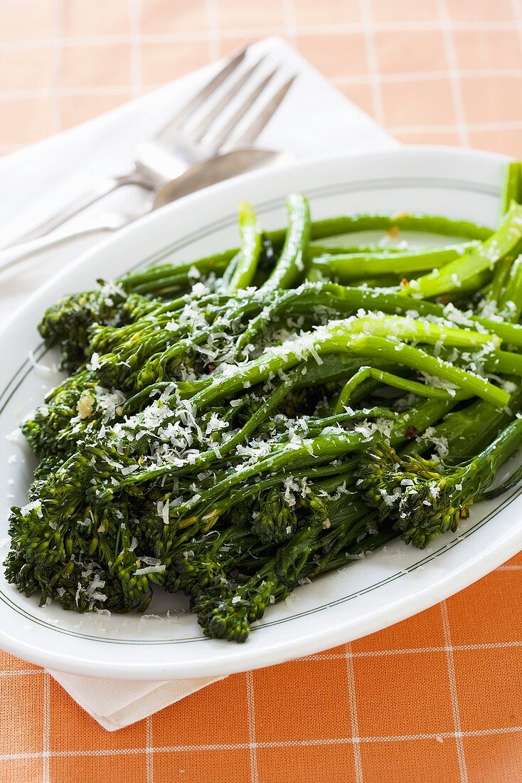 Steamed broccolini with grated Parmesan