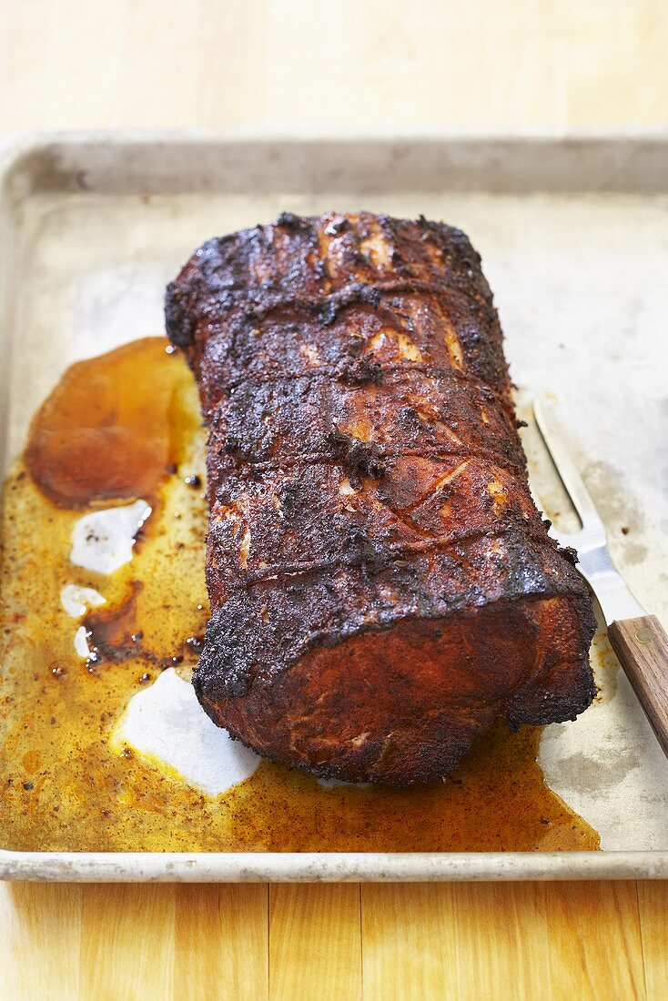 Smoked Pork Loin on Baking Pan