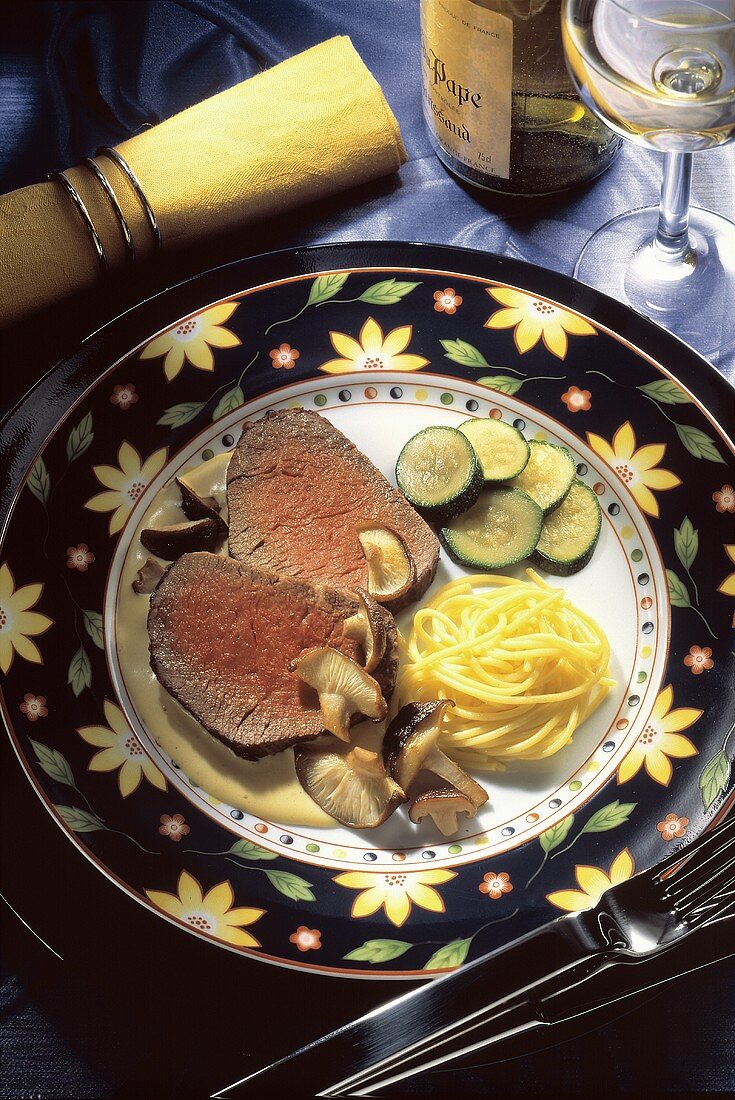 Fillet of Beef with Shiitake Mushroom Sauce; Pasta