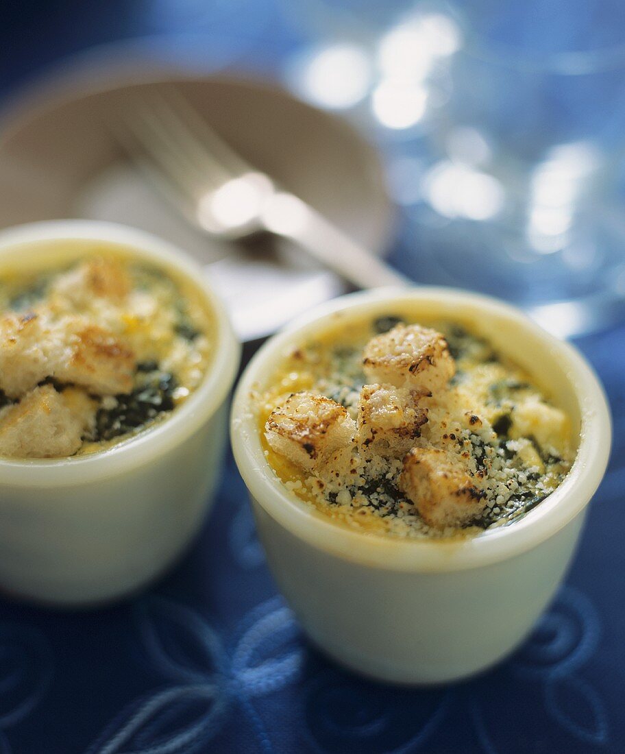 Spinach and Feta Creme Brulee