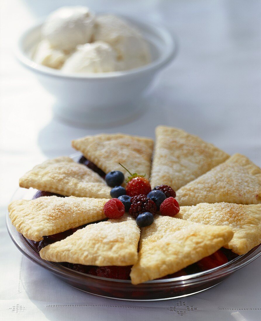 Berry Pie Topped with Homemade Biscuits; Vanilla Ice Cream