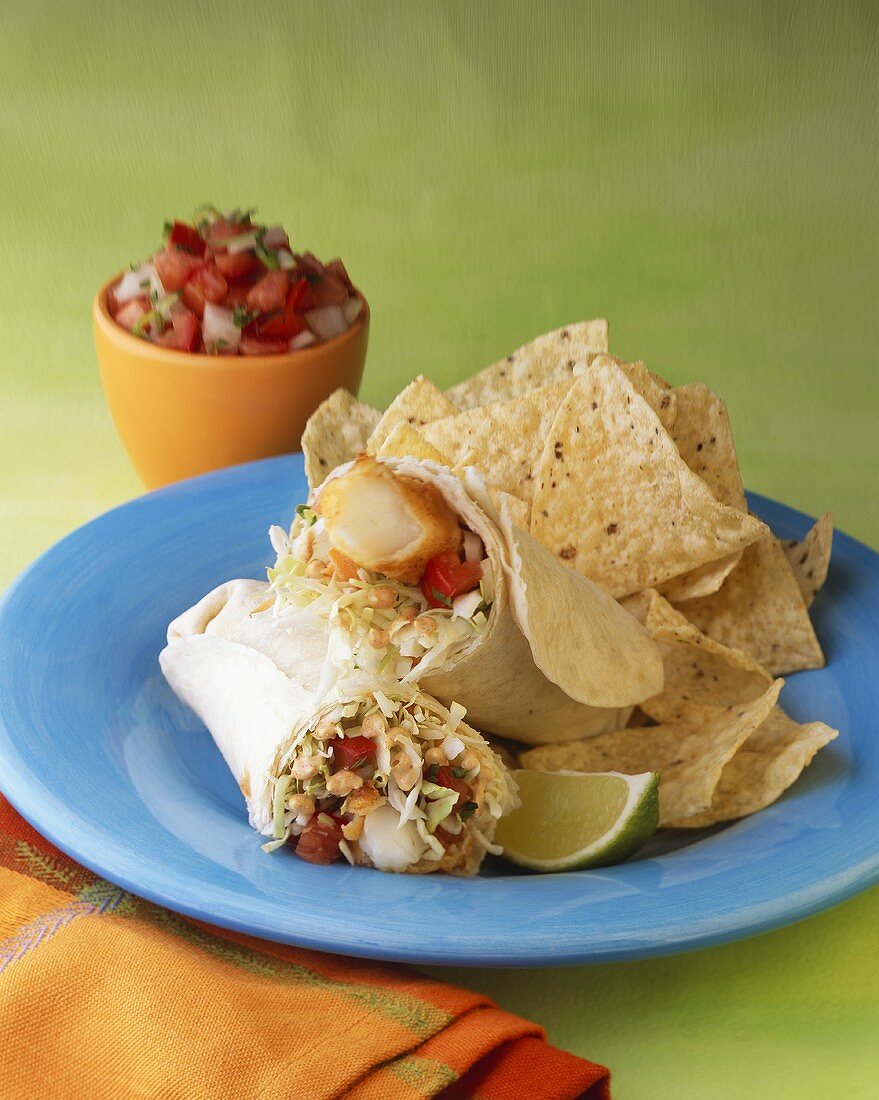 Southwestern Wrap with Tortilla Chips; Salsa