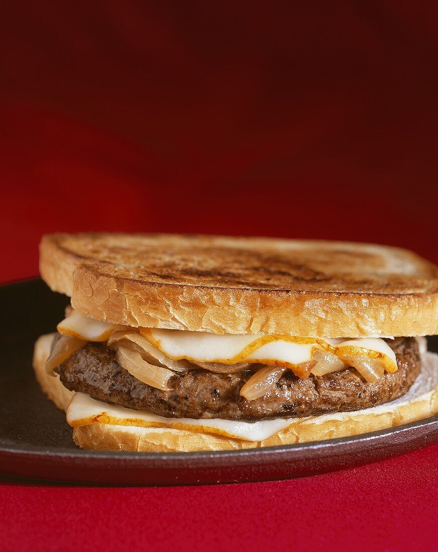 Hamburger, Cheese and Onions on Toasted Bread