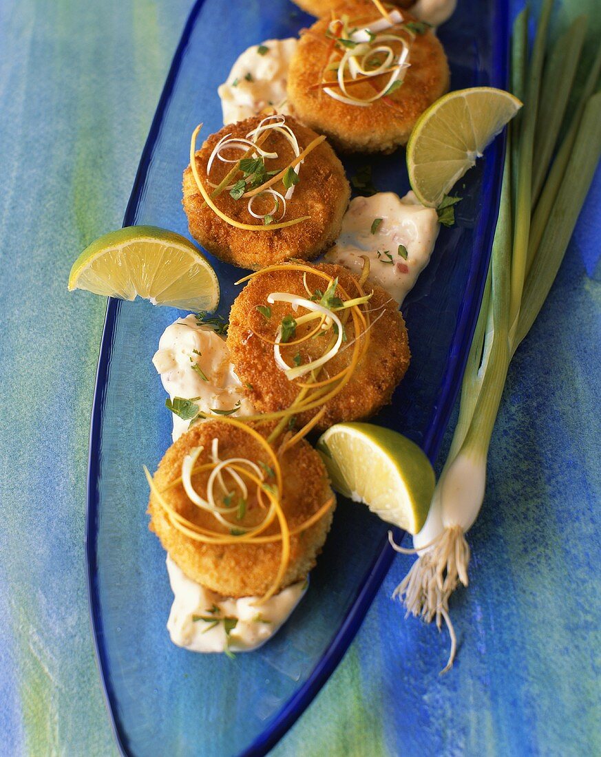 Fishcakes with Tartar Sauce and Lime Slices