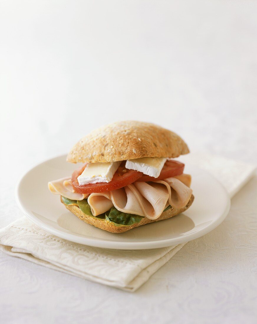 Turkey, Tomato and Brie Cheese Sandwich on a Roll