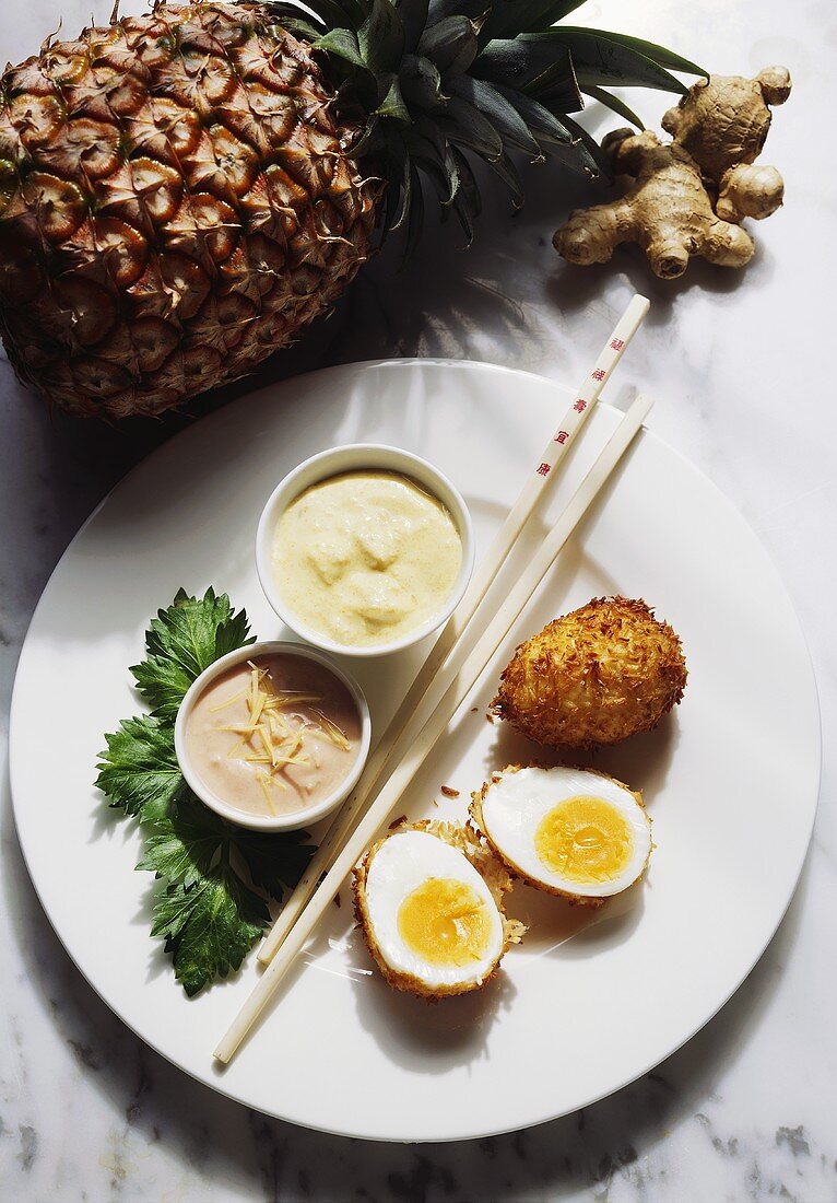 Deep-fried Eggs with Two Sauces